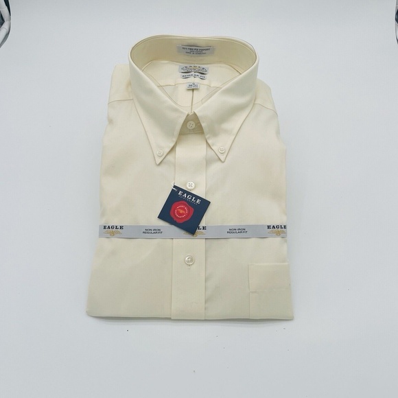 Men EAGLE Brand Button Dress Shirt OOP HTF 1836-37 Ivory No Iron Easy Care XXL